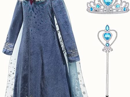 Gridamea disfraz elsa vestido para niñas, disfraz de Anna vestido de princesa, disfraz de reina para niños con corona y varita para fiesta cosplay boda (Talla 110) Embalaje Deteriorado Online Sale