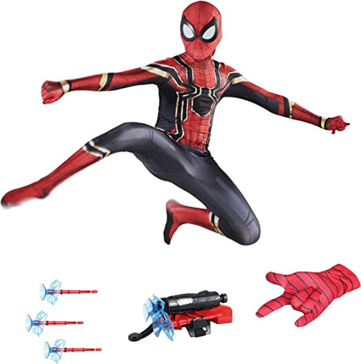 Recona Disfraz de Spider niño 7 - 8 años + lanzador disfraz completo de superhéroe regalo para niño (Talla 130) Embalaje Deteriorado For Discount