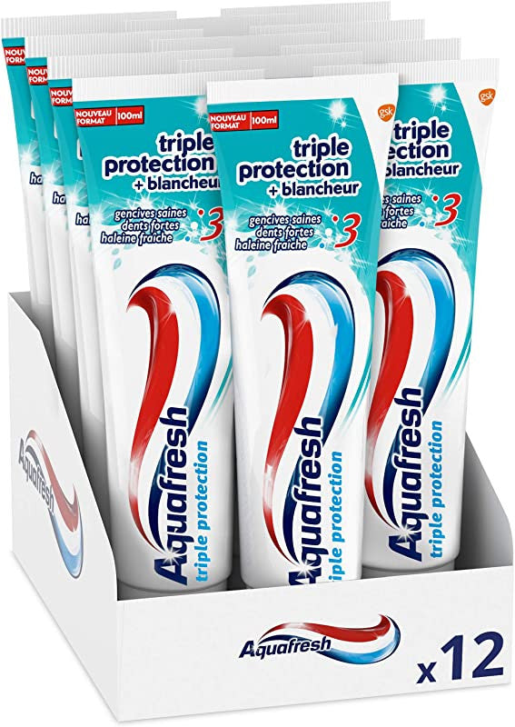 Aquafresh Triple Protección Pasta Dental Blanqueadora, Encías Saludables, Para Dientes Fuertes Y Aliento Fresco, Envase De 12x100ml Embalaje Deteriorado Supply