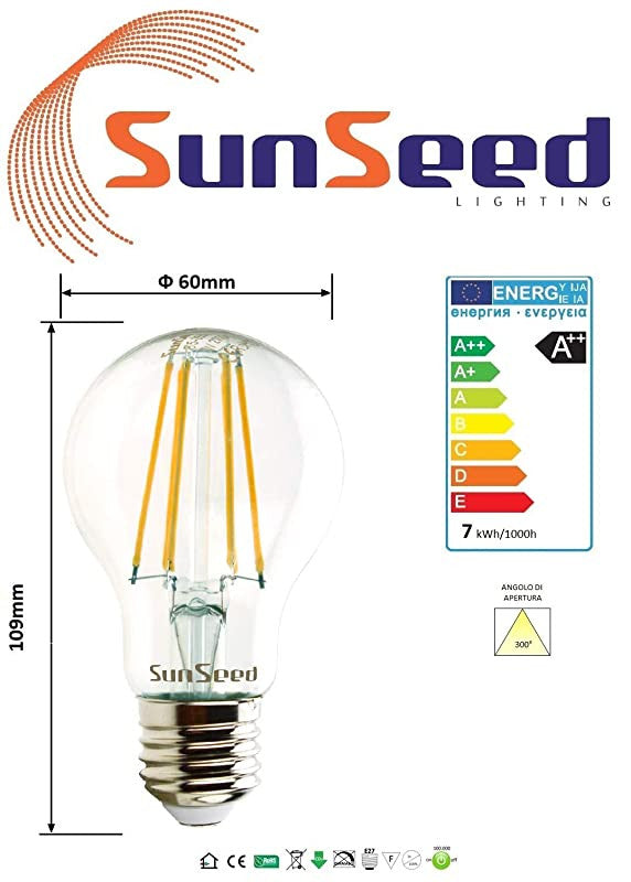 Sunseed 10x Bombilla Estándar Filamento LED E27 7W = 75W Blanco Cálido 2700K Embalaje Deteriorado Online Sale